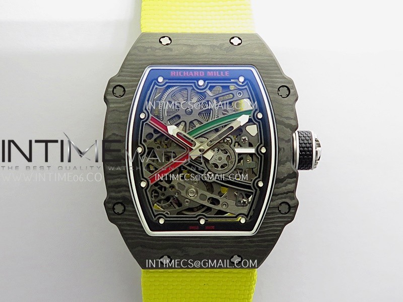 RM67-02 UAE Black NTPT Black Crown Umi Office 1:1 Beat Edition Black/Red/Green Skeleton Dial On Yellow Strap CRMA7 Clone V2