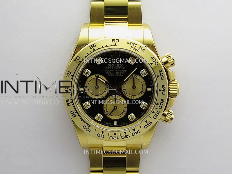 Daytona 126508 YG UFO 1:1 Best Edition Black Dial YG Subdial Diamond Marker On Oyster Bracelet UF4131 (Free Sprung)