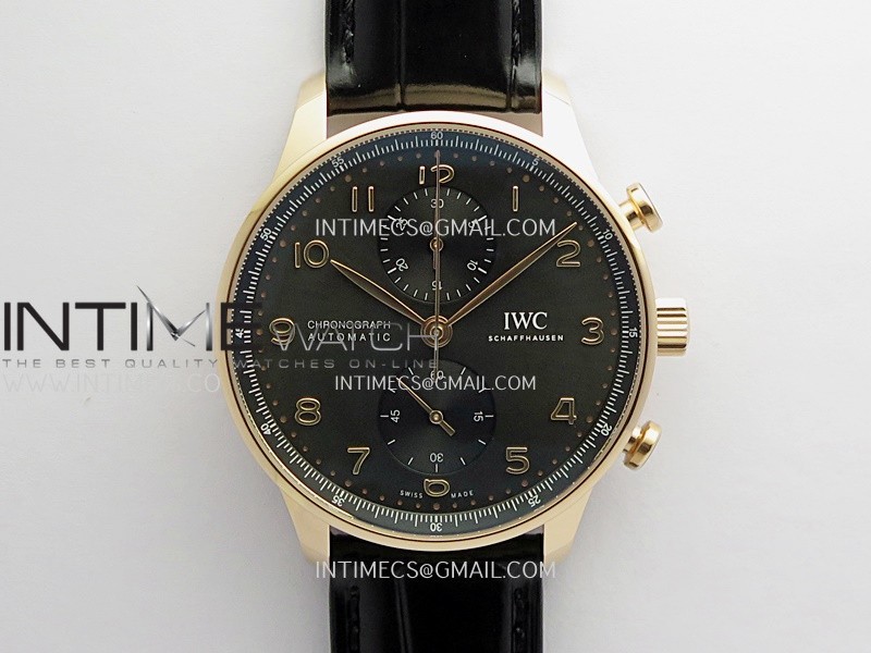 Portuguese Chrono IW371611 RG APSF 1:1 Best Edition Gray Dial On Black Leather Strap Asian Super Clone 69355