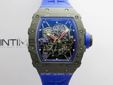 RM035-01 Paris Black Carbon ZF Best Edition Skeleton Dial On Blue Rubber Strap Super Clone RMUL1