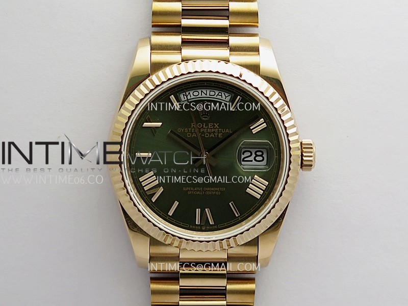 Day Date 128235 Gain Weight RG QF 1:1 Best Edition Green Dial Roman Markers On RG President Bracelet A2836
