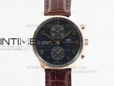 Portuguese IWC371415 ZF 1:1 Best Edition RG Black dial on Brown Leather Strap A7750
