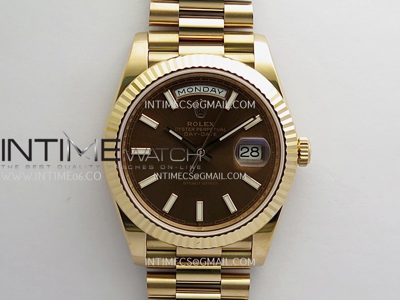 Day Date 228235 RG 40mm Gain Weight RCF Brown Dial Stick Marker On President Bracelet SH3255