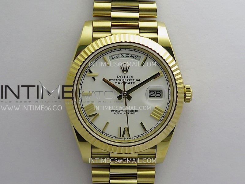 Day Date 228238 YG 40mm Gain Weight RCF White Dial Roman Marker On President Bracelet SH3255
