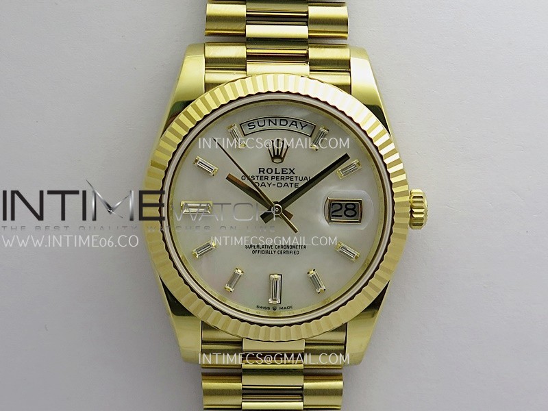 Day Date 228238 YG 40mm Gain Weight RCF White MOP Dial T Diamond On President Bracelet SH3255