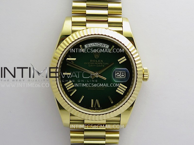 Day Date 228238 YG 40mm Gain Weight RCF Green Ombre Dial Roman Marker On President Bracelet SH3255
