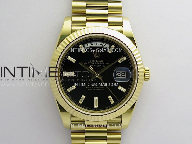 Day Date 228238 YG 40mm Gain Weight RCF Black Dial T Diamond On President Bracelet SH3255