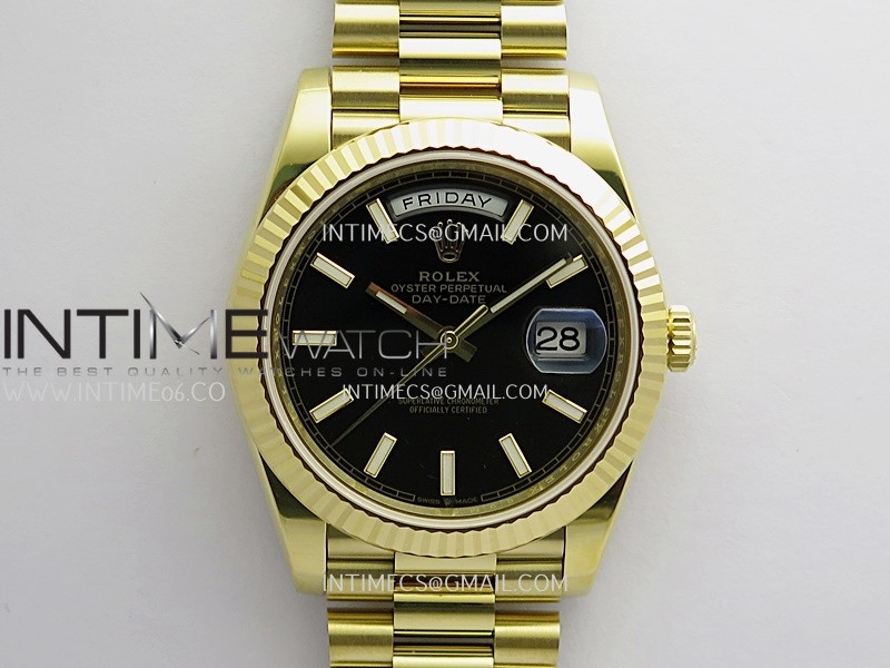 Day Date 228238 YG 40mm Gain Weight RCF Black Dial Stick Marker On President Bracelet SH3255