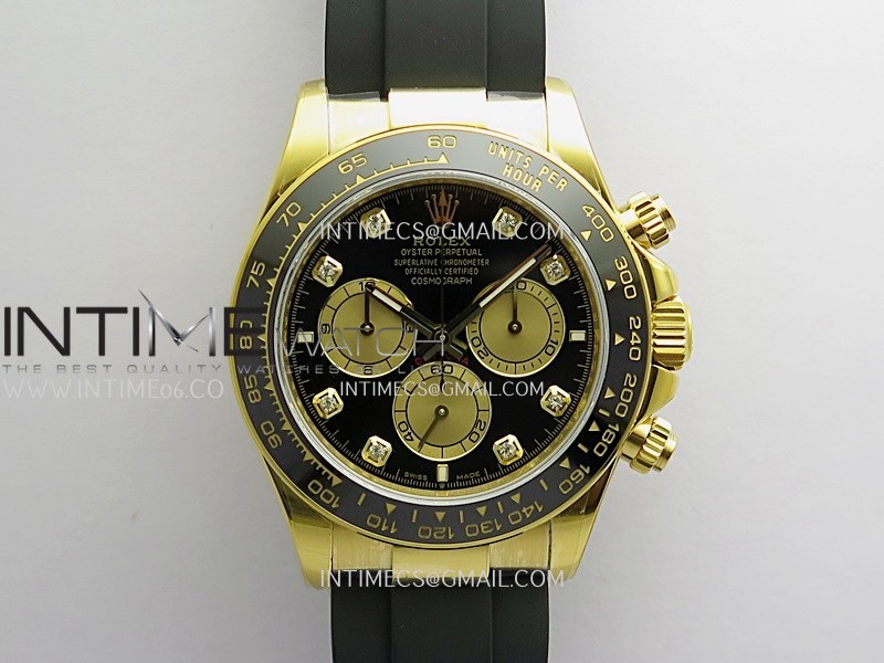 Daytona 126518 YG Gain Weight QF Black Dial Gold Subdial Diamond On Oysterflex Strap SH4131 (Free Sprung)