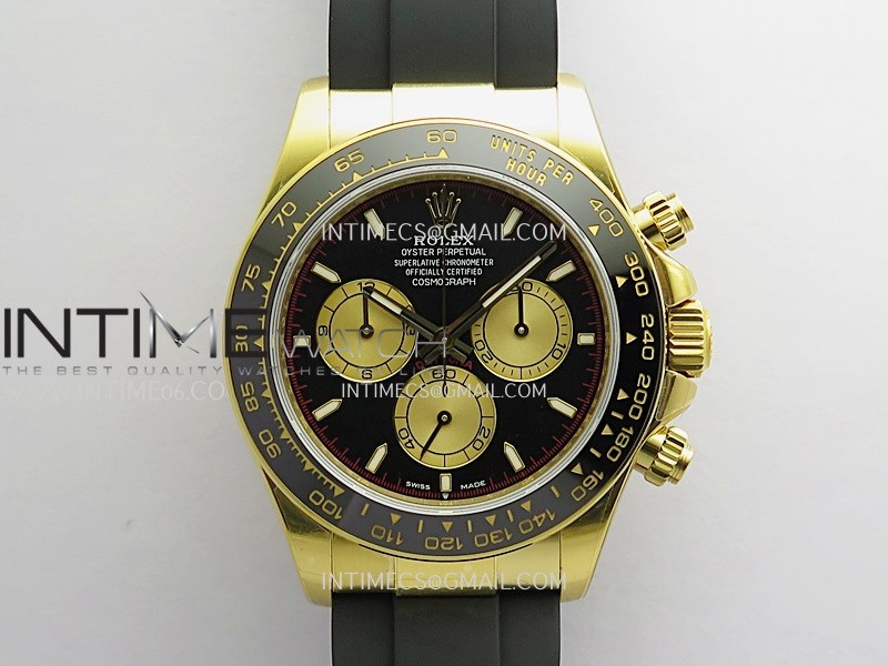 Daytona 126518 YG Gain Weight QF Black Dial Gold Subdial Stick Marker On Oysterflex Strap SH4131 (Free Sprung)