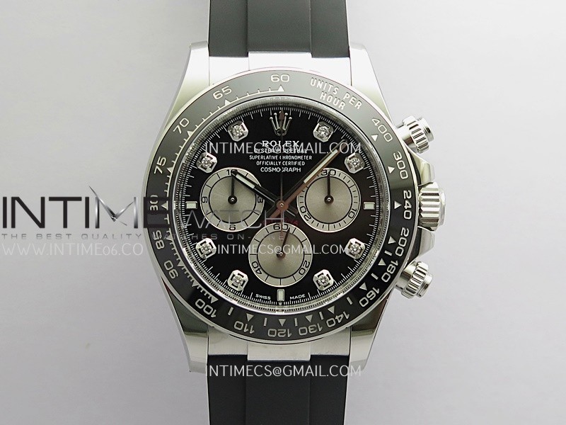 Daytona 126519 904L SS  VF 1:1Black Dial Silver Subdial Diamond On Black Oysterflex Rubber Strap DD4131