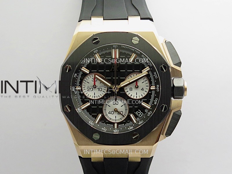 Royal Oak Offshore 43mm 26420 Ceramic Bezel RG Gain Weight DDF 1:1 Black Dial On Black Rubber Strap DD4401 Super Clone