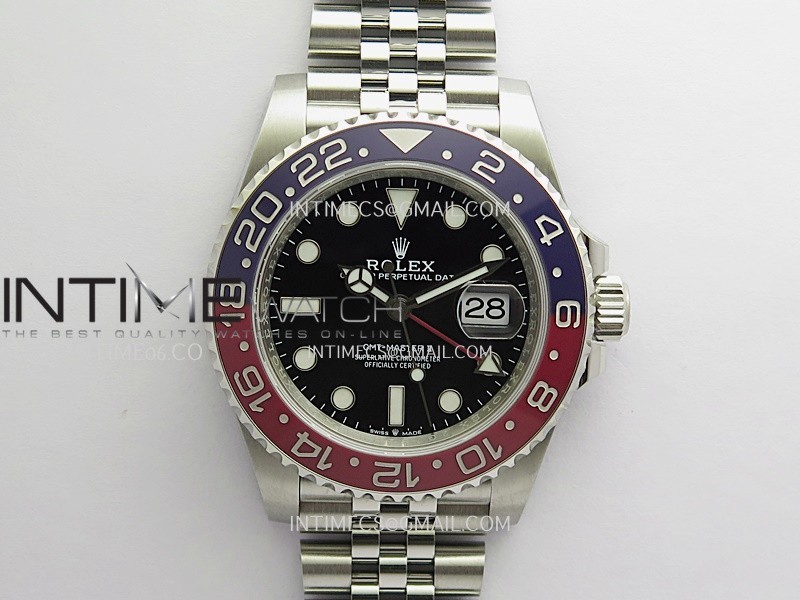 GMT-Master II 126710 BLRO Blue/Red 904L SS Rich Factory 1:1 Black Dial On Jubilee Bracelet JH3285 CHS (Free Sprung)