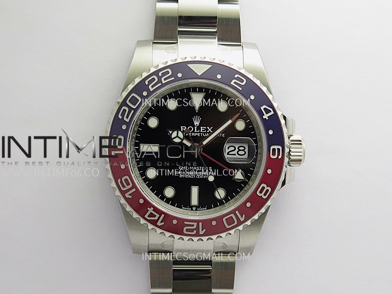 GMT-Master II 126710 BLRO Blue/Red 904L SS Rich Factory Black Dial On Oyster Bracelet JH3285 CHS (Free Sprung)