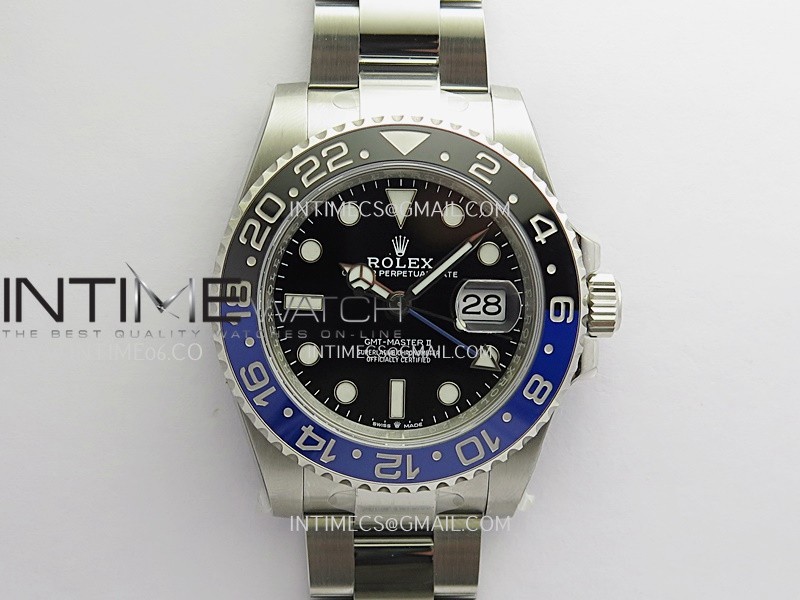 GMT-Master II 126710 BLNR Black/Blue 904L SS Rich Factory Black Dial On Oyster Bracelet JH3285 CHS (Free Sprung)