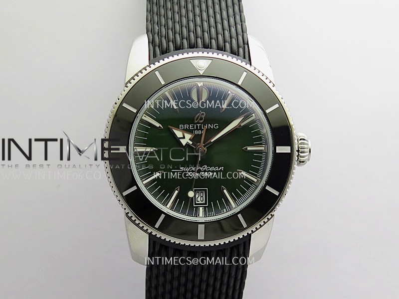 SuperOcean Heritage 42mm Black Ceramic Bezel B50 Green Dial On Black Rubber Strap Asian B31