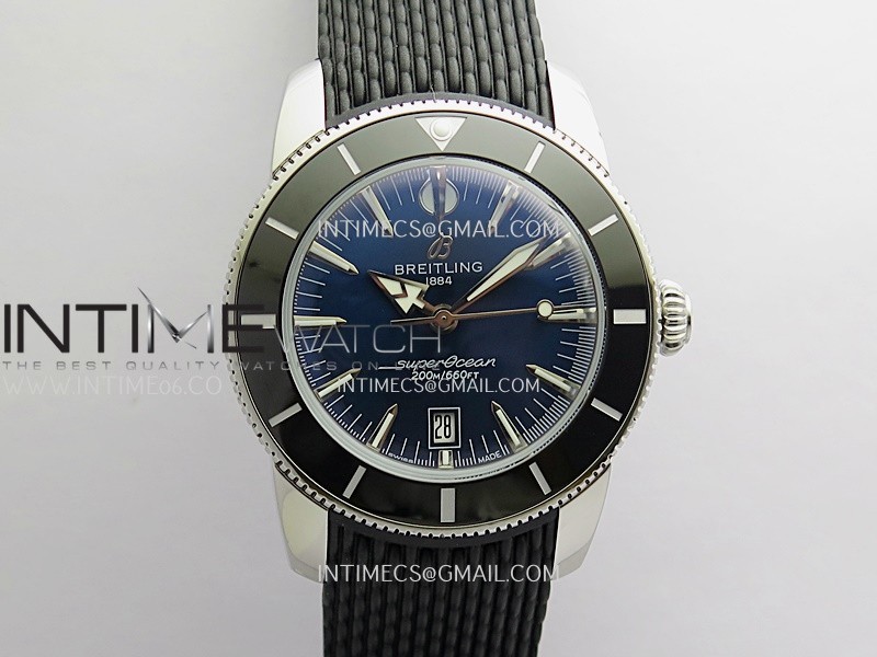 SuperOcean Heritage 42mm Black Ceramic Bezel B50 Blue Dial On Black Rubber Strap Asian B31