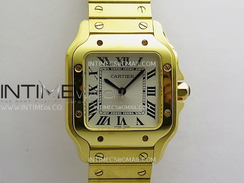 Santos de Cartier 27mm YG 8848F 1:1 Best Edition Silver Dial On YG SmartLinks Bracelet Ronda Quartz