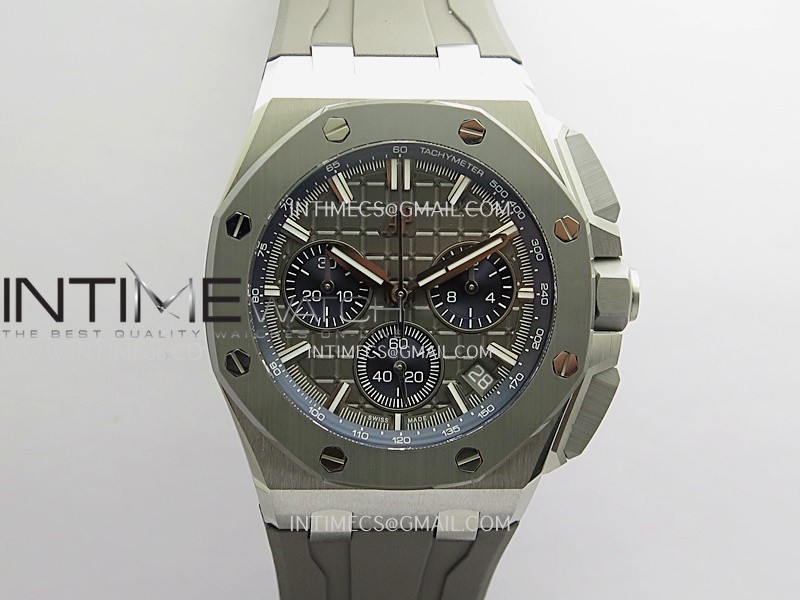Royal Oak Offshore 43mm 26420 Ceramic Bezel SS DDF 1:1  Gray Dial On Gray Rubber Strap DD4401 Super Clone