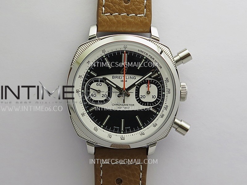 Top Time B01 Racing BLSF 1:1 Best Edition Black/White Dial on Brown Leather Strap A7750