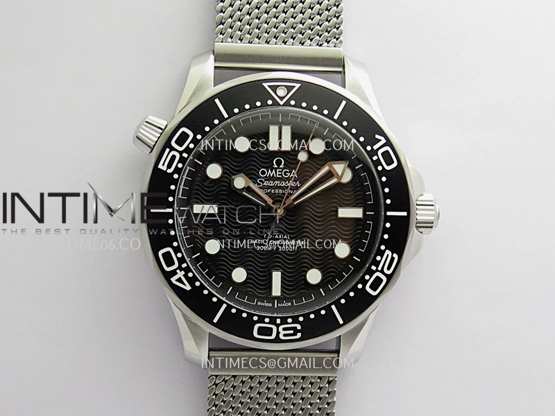 Seamaster Diver 42mm Black Bezel SS VSF 1:1 Best Edition Black Dial On Mesh Bracelet Super Clone 8806