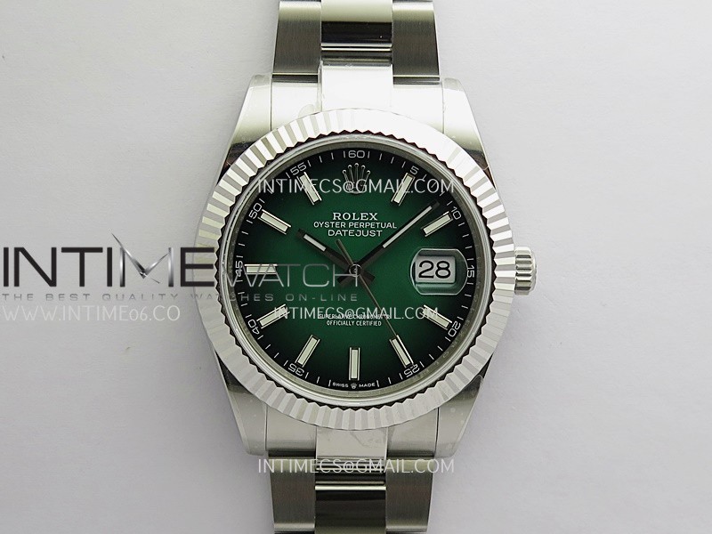 DateJust 41mm 126334 904 SS QF V2 1:1 Green Ombre Dial Stick Marker On Oyster Bracelet SH3235 (Free Sprung)