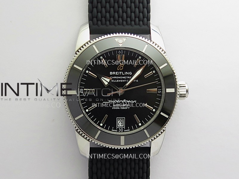 SuperOcean 42mm AB2010 SS GF 1:1 Best Edition Black Dial Black Ceramic Bezel On Black Rubber strap A2824
