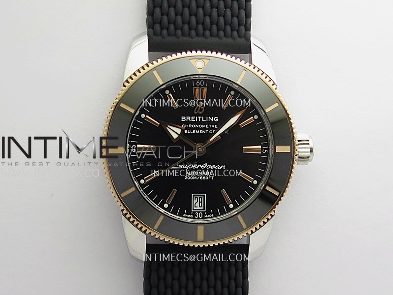 SuperOcean 42mm AB2010 SS/RG GF 1:1 Best Edition Black Dial Black Ceramic Bezel On Black Rubber strap A2824