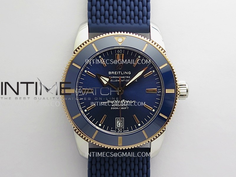 SuperOcean 42mm AB2010 SS/RG GF 1:1 Best Edition Blue Dial Blue Ceramic Bezel On Blue Rubber strap A2824
