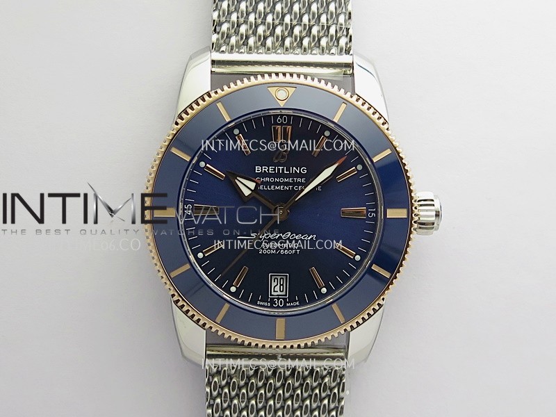 SuperOcean 42mm AB2010 SS/RG GF 1:1 Best Edition Blue Dial Blue Ceramic Bezel On SS Bracelet A2824