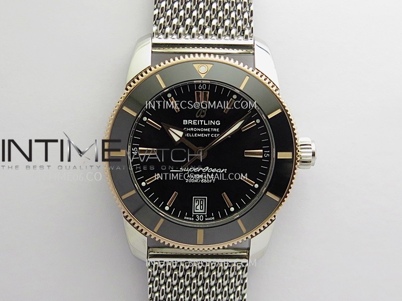 SuperOcean 42mm AB2010 SS/RG GF 1:1 Best Edition Black Dial Black Ceramic Bezel On SS Bracelet A2824