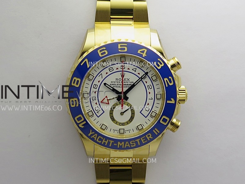 YachtMaster II 116688 Blue Ceramic Bezel YG KF 1:1 Best White Dial (Old Version) on YG Bracelet A7750