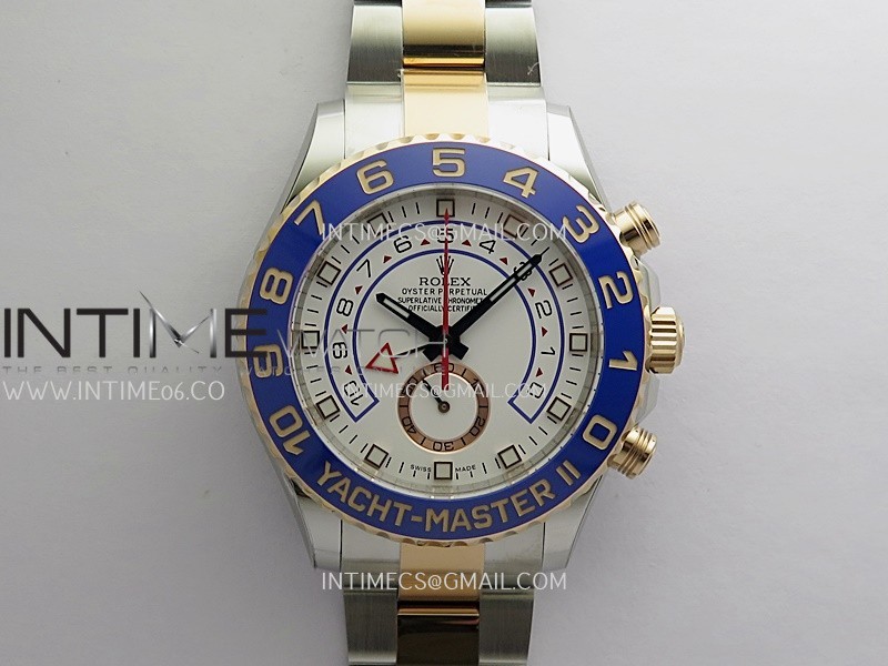 YachtMaster II 116681 Blue Ceramic Bezel SS/RG KF 1:1 Best White Dial (Old Version) on Bracelet A7750