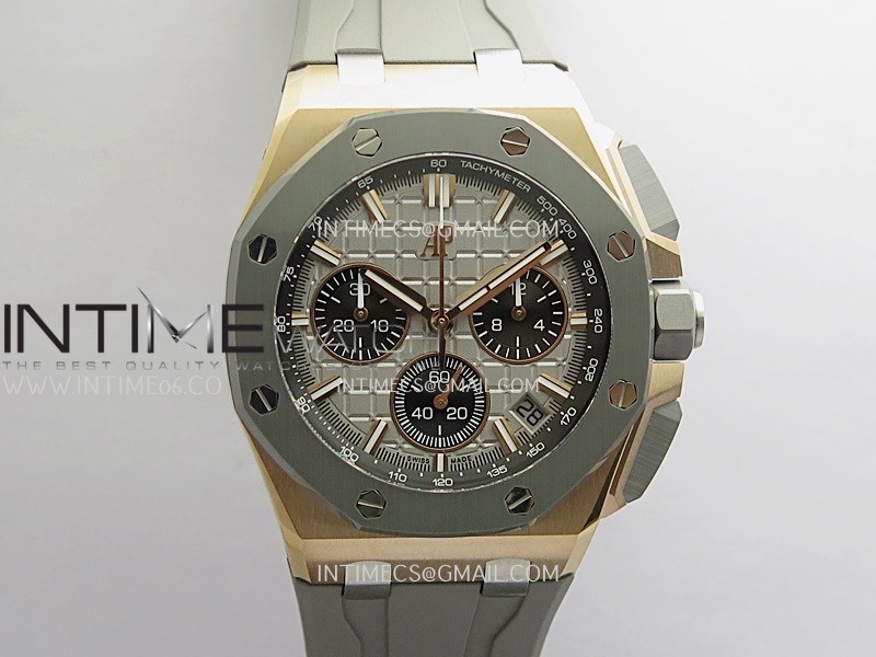 Royal Oak Offshore 43mm 26420 Ceramic Bezel RG Gain Weight DDF 1:1 Gray Dial On Gray Rubber Strap DD4401 Super Clone