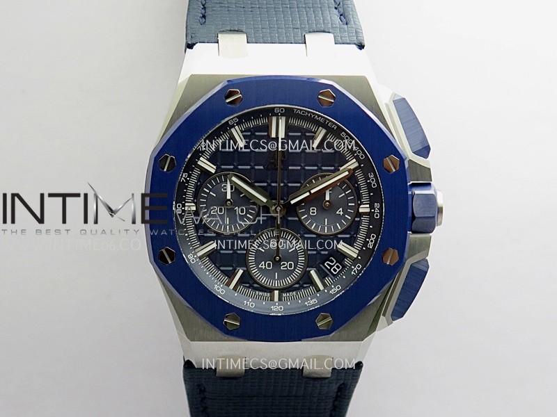 Royal Oak Offshore 43mm 26420 Blue Ceramic Bezel SS DDF 1:1 Blue Dial On Blue Nylon Strap DD4401 Super Clone