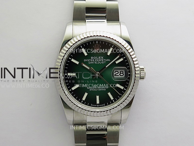 DateJust 36 126234 SS BP 1:1 Best Edition Green Ombre Dial Stick Marker On Oyster Bracelet