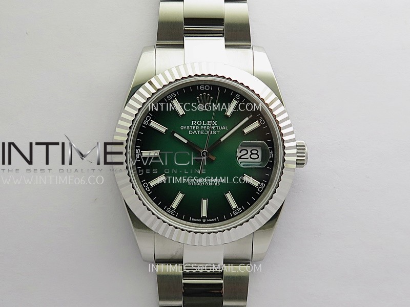 DateJust 41 126334 SS BP 1:1 Best Edition Green Ombre Dial Stick Marker On Oyster Bracelet