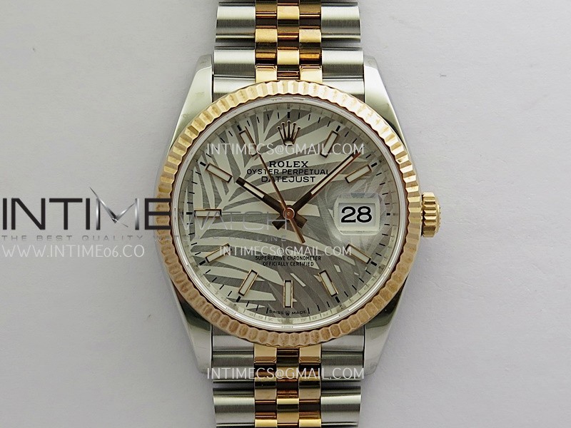DateJust 36 SS 126231 904L SS/RG VSF 1:1 Best Edition Silver Palm Motif Dial Stick Markers on Jubilee Bracelet VS3235