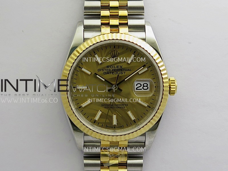 DateJust 36 SS 126233 904L SS/YG VSF 1:1 Best Edition Gold Palm Motif Dial on Jubilee Bracelet VS3235