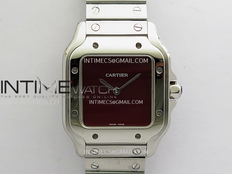 Santos de Cartier 27mm SS 8848F 1:1 Best Edition Red Dial On SS SmartLinks Bracelet Ronda Quartz