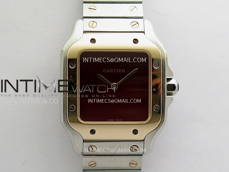 Santos de Cartier 27mm SS/RG 8848F 1:1 Best Edition Red Dial On SS/RG SmartLinks Bracelet Ronda Quartz