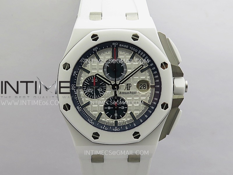 Royal Oak Offshore 44mm White Ceramic JF 1:1 Best Edition White Dial On White Rubber Strap A3126