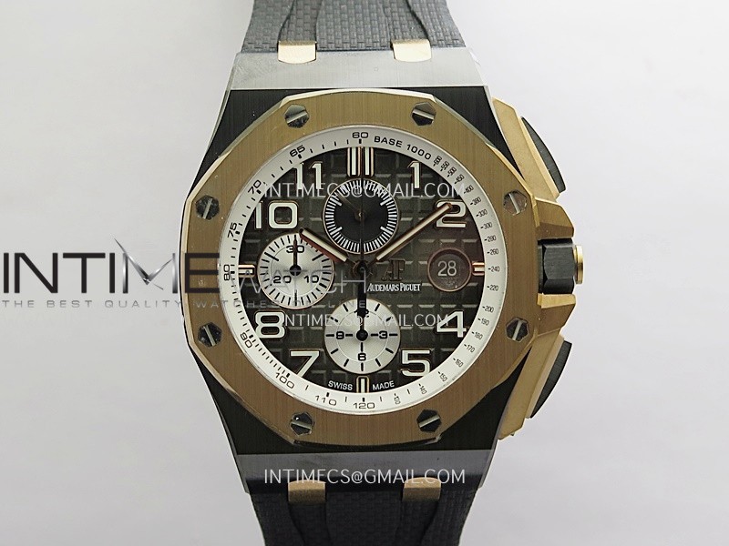 Royal Oak Offshore 44mm Black Ceramic/RG TKF 1:1 Best Edition Gray Dial On Black Rubber Strap A3126
