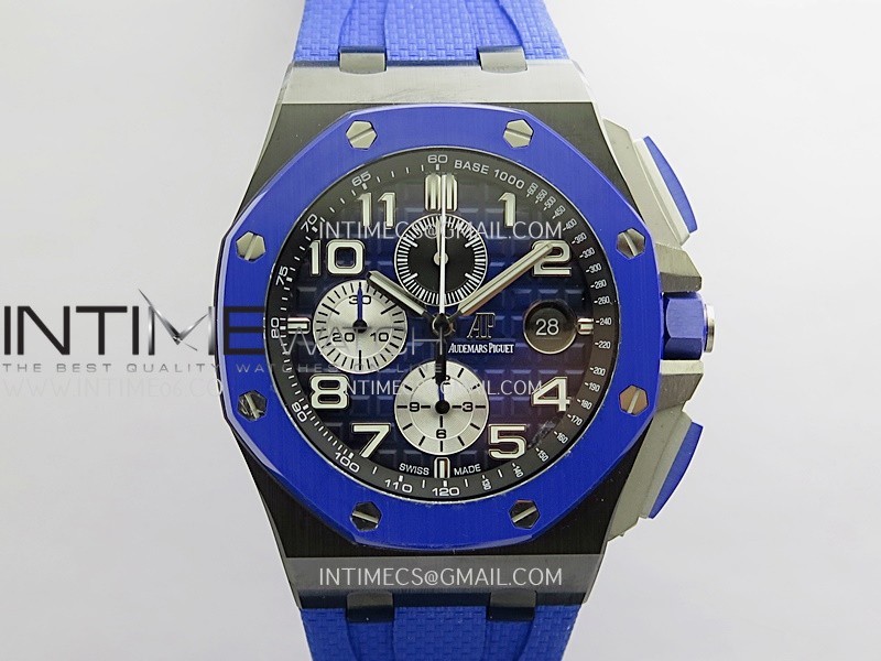 Royal Oak Offshore 44mm Black-Blue Ceramic TKF 1:1 Best Edition Blue Dial on Blue Rubber Strap A3126