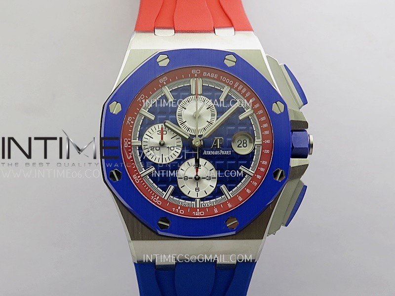 Royal Oak Offshore 44mm SS JF 1:1 Best Edition Blue Dial On Red/Blue Rubber Strap A3126