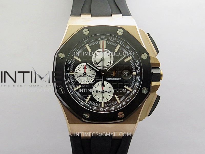 Royal Oak Offshore 44mm RG JF 1:1 Best Edition Black Dial Silver Subdial On Black Rubber Strap A3126