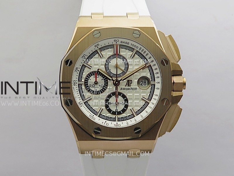 Royal Oak Offshore 44mm RG JF 1:1 Best Edition White Dial On White Rubber Strap A3126