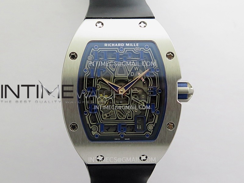 RM67-01 Real Power Reserve Ti Umi Blue Skeleton Dial On Black Rubber Strap CRMA7 Clone (Free Velcro Strap And Tool)