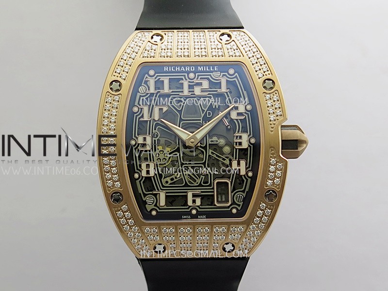 Mille Studio RM67-01 Real Power Reserve RG Black Skeleton Dial On Black Rubber Strap CRMA7 Clone (Free Velcro Strap And Tool)