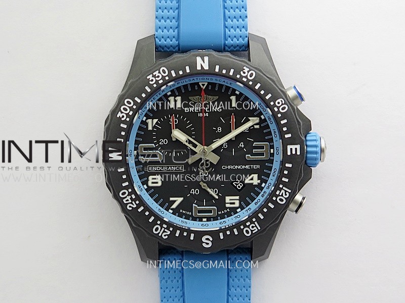 Professional Quartz Chrono Blue Inner Bezel 1:1 Best Edition Black Dial On Blue Rubber Strap Swiss Ronda